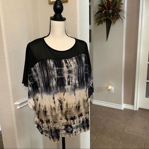 Faith and Joy black tan gray tie dyed mesh shirt sleeve top Size XL